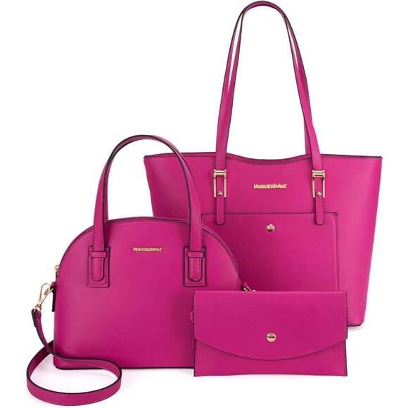 Handbags - Women’s Hot Pink 3PCS Purses Set - Tote Bag, Wallet & Shoulder Satchel Handbags